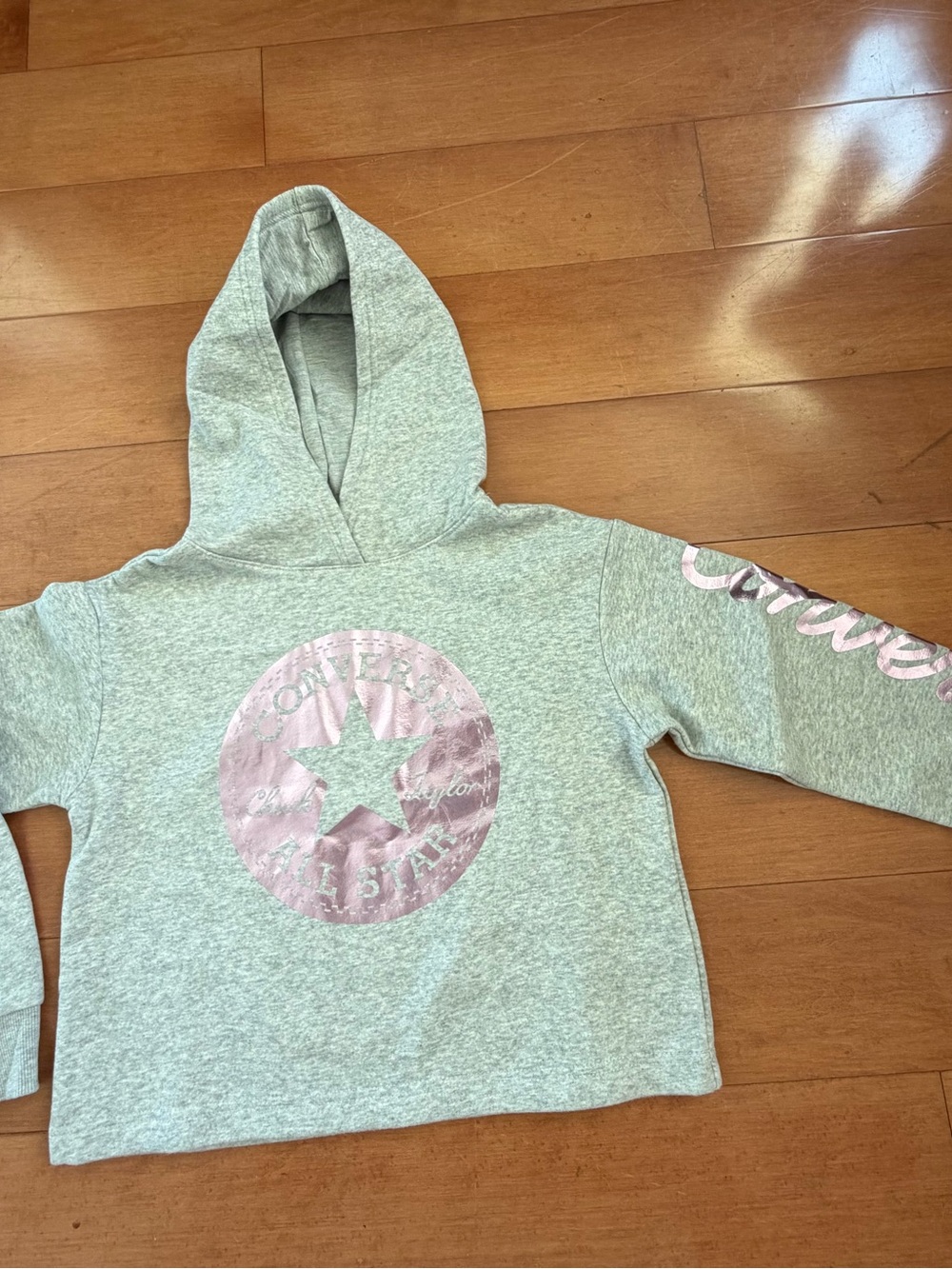 Converse Girls' Gray Hoodie with Pink Metallic Graphic, M